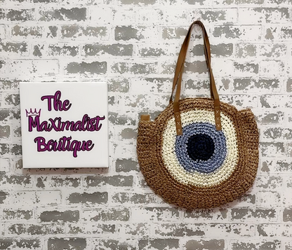 Evil Eye Straw Tote – Chic Protective Tote Bag for Everyday