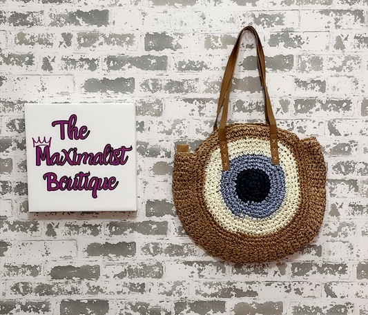 Evil Eye Straw Tote – Chic Protective Tote Bag for Everyday