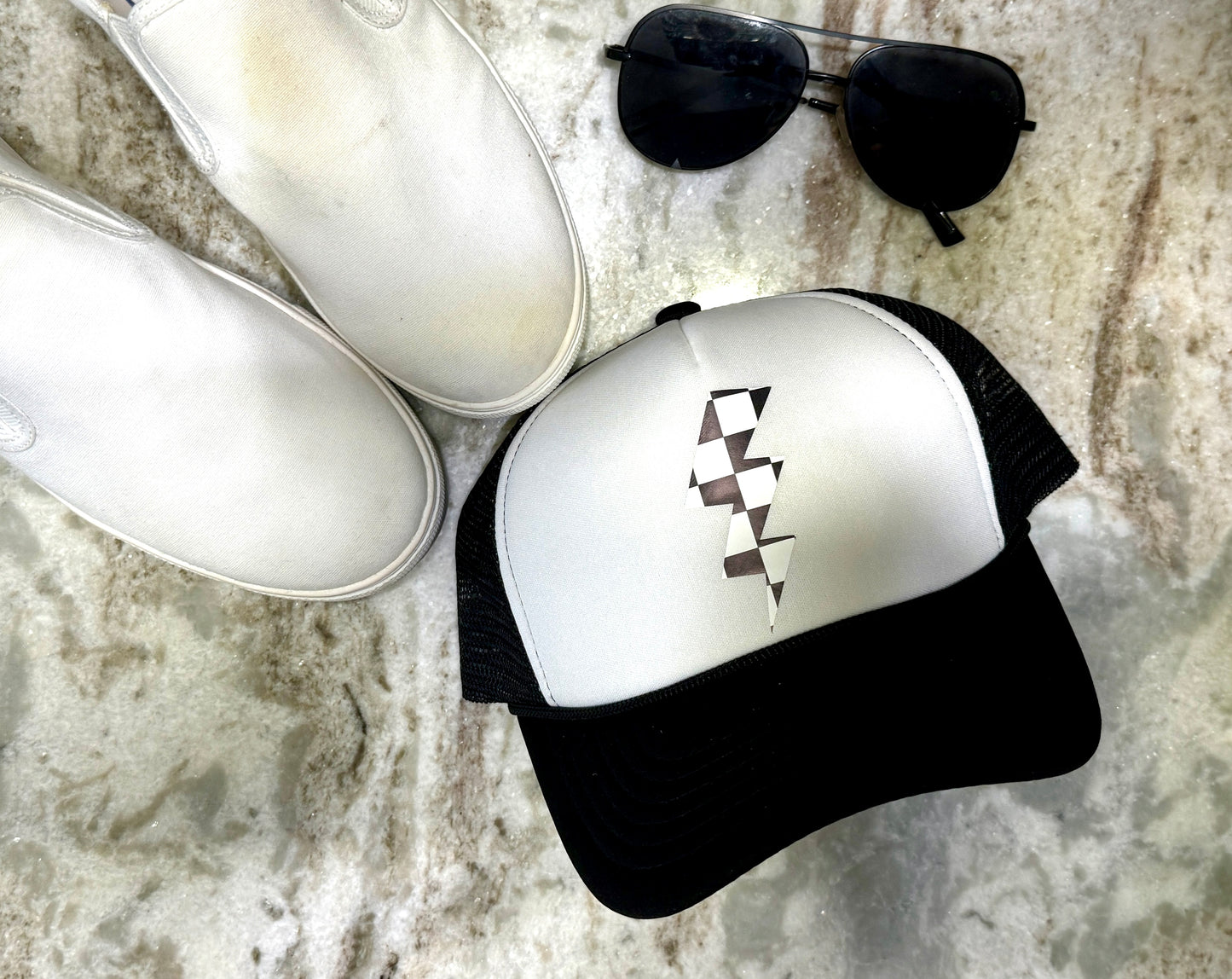 Checkered Lightning Bolt Trucker Hat