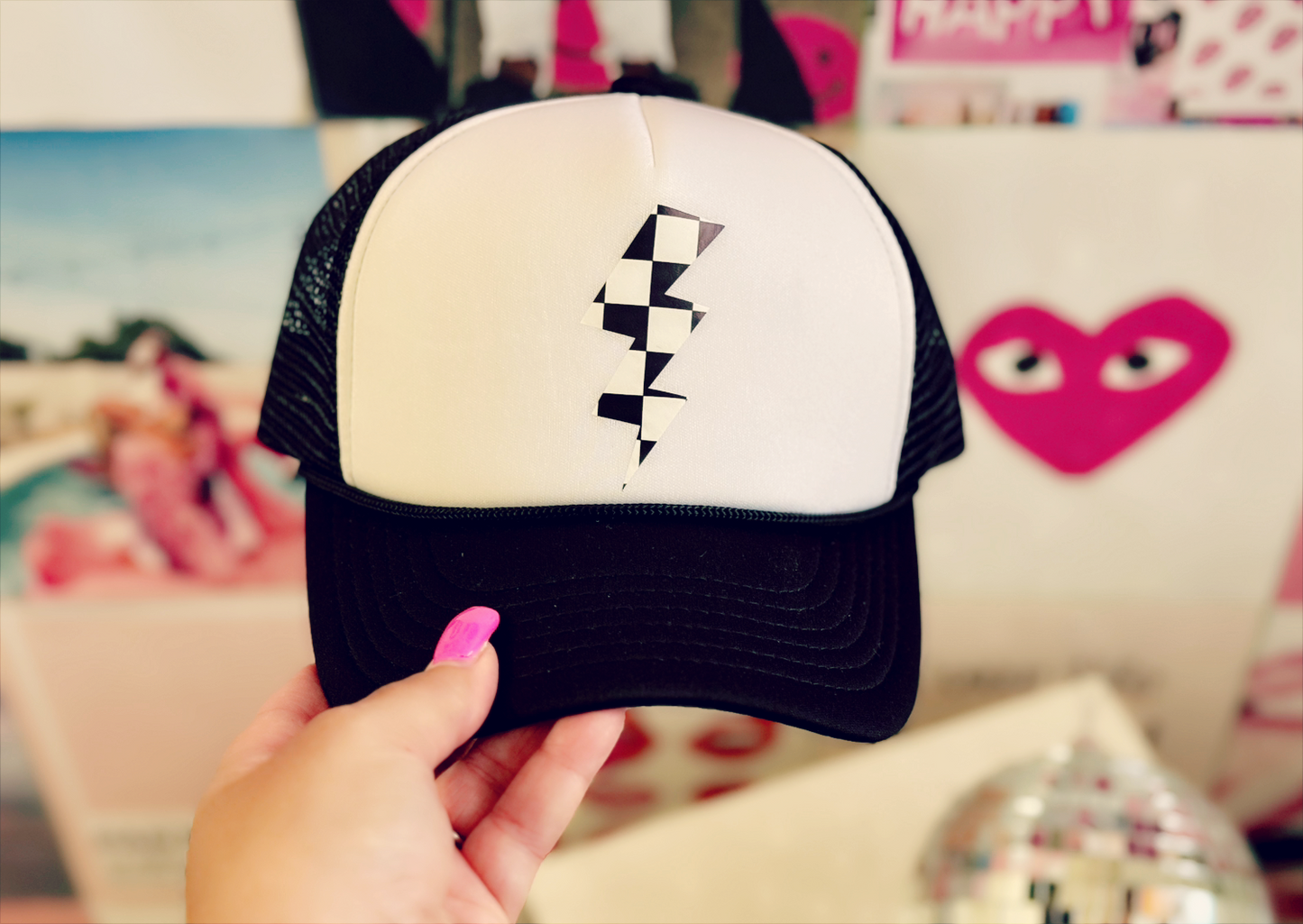 Checkered Lightning Bolt Trucker Hat
