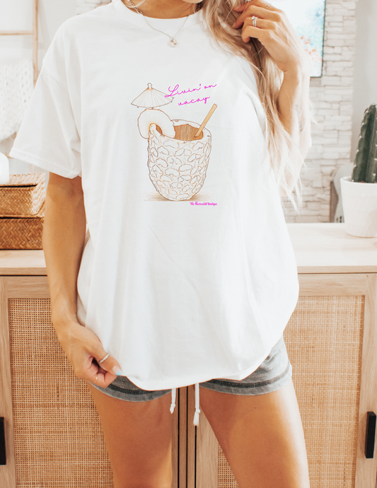 Livin’ On Vacay Pineapple Drink Graphic T-Shirt – Tropical Vacation Vibes Tee
