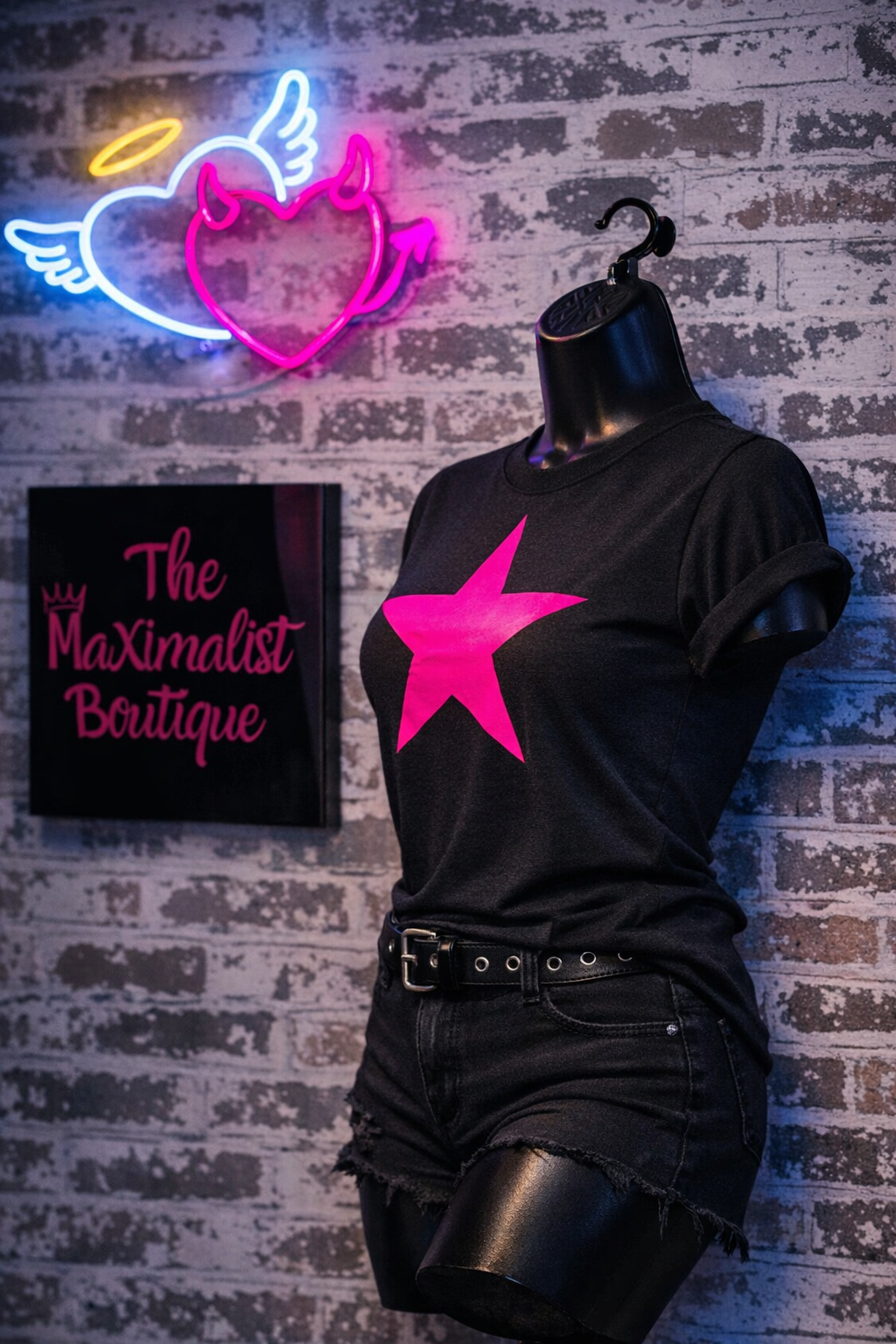 Neon Star Tee -  Black T-Shirt with Neon Pink Glow-in-the-Dark Star Graphic