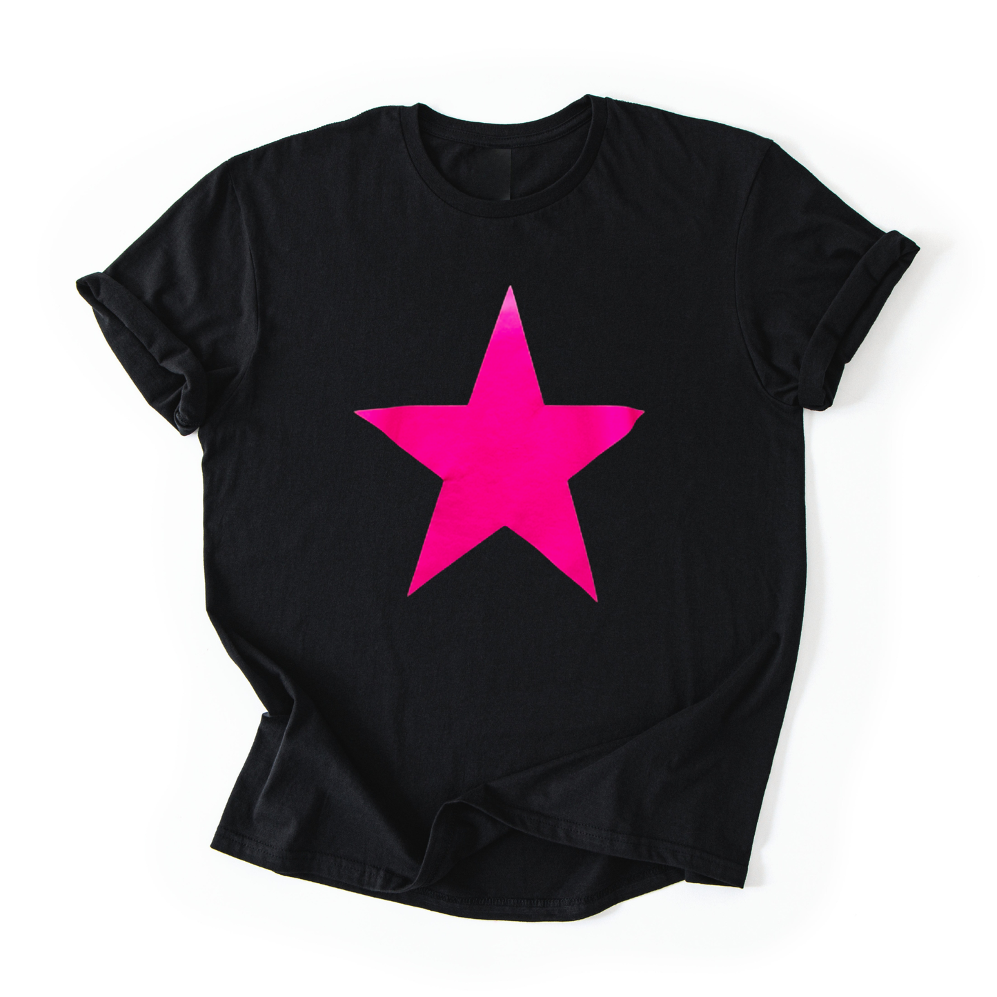 Neon Star Tee -  Black T-Shirt with Neon Pink Glow-in-the-Dark Star Graphic