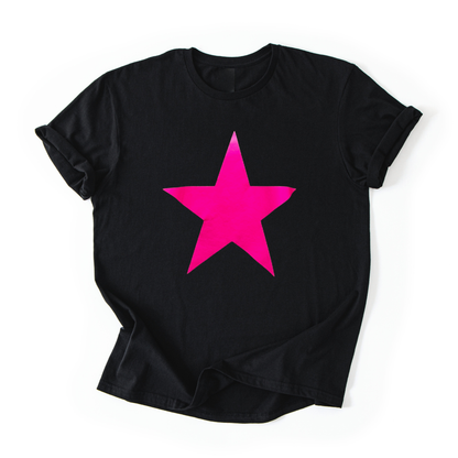 Neon Star Tee -  Black T-Shirt with Neon Pink Glow-in-the-Dark Star Graphic