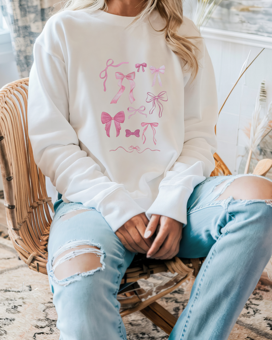 Pink Bow Sweatshirt | Feminine Graphic Crewneck