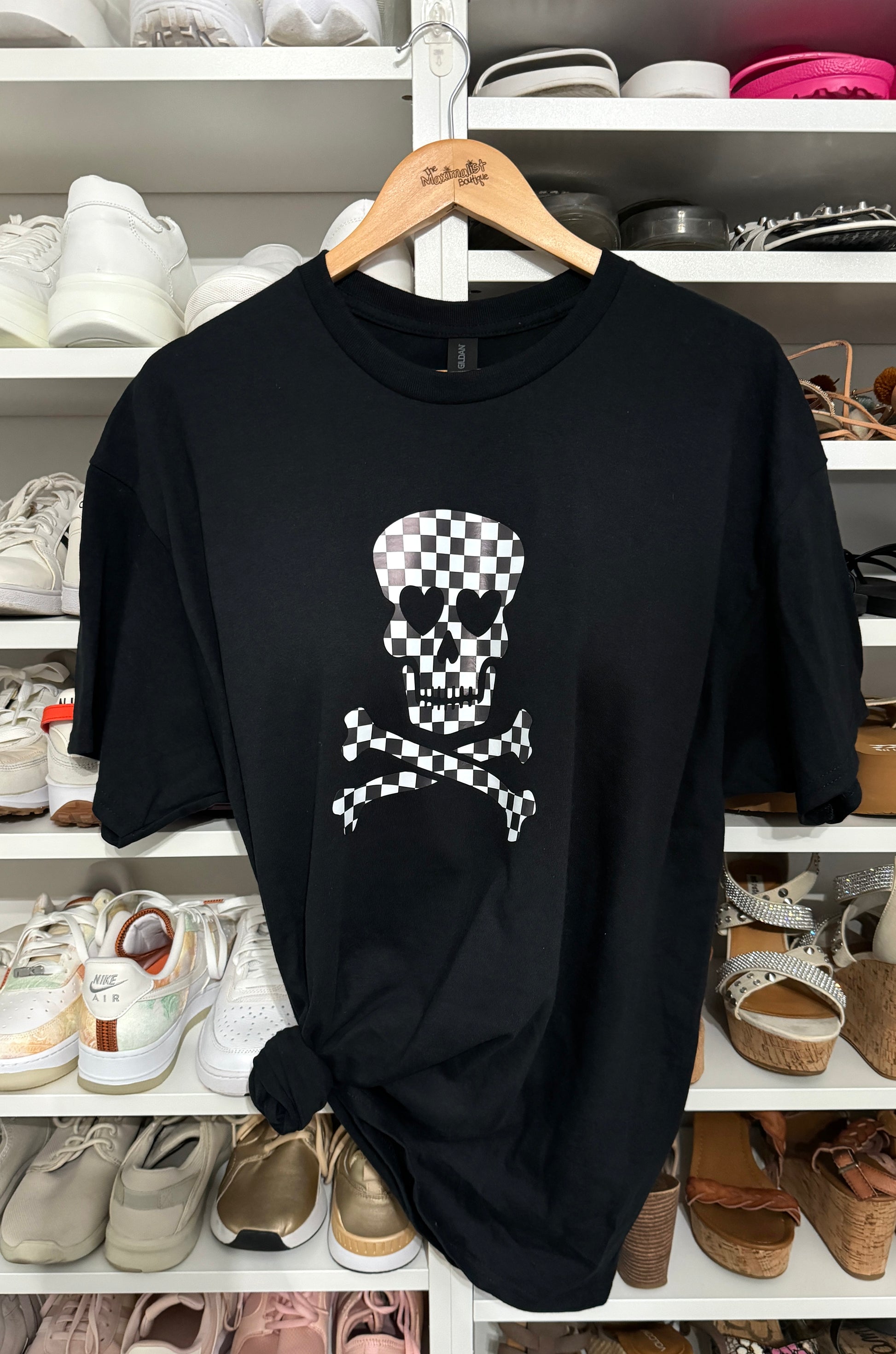 Rebel in Style | Black Checkerboard Skull & Crossbones T-Shirt
