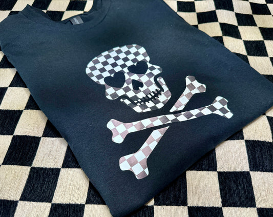 Rebel in Style | Black Checkerboard Skull & Crossbones T-Shirt