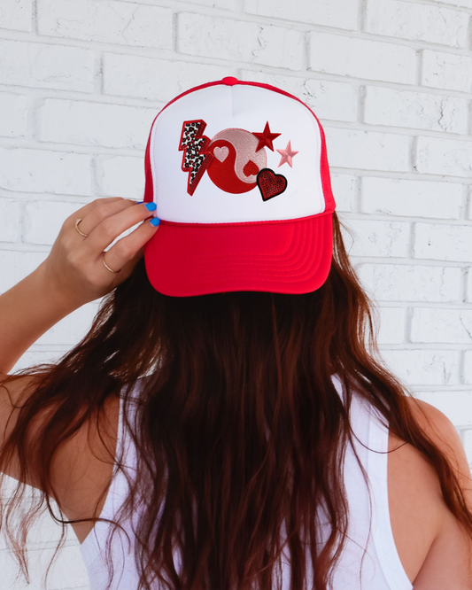 Red XOXO Lightning Trucker Hat
