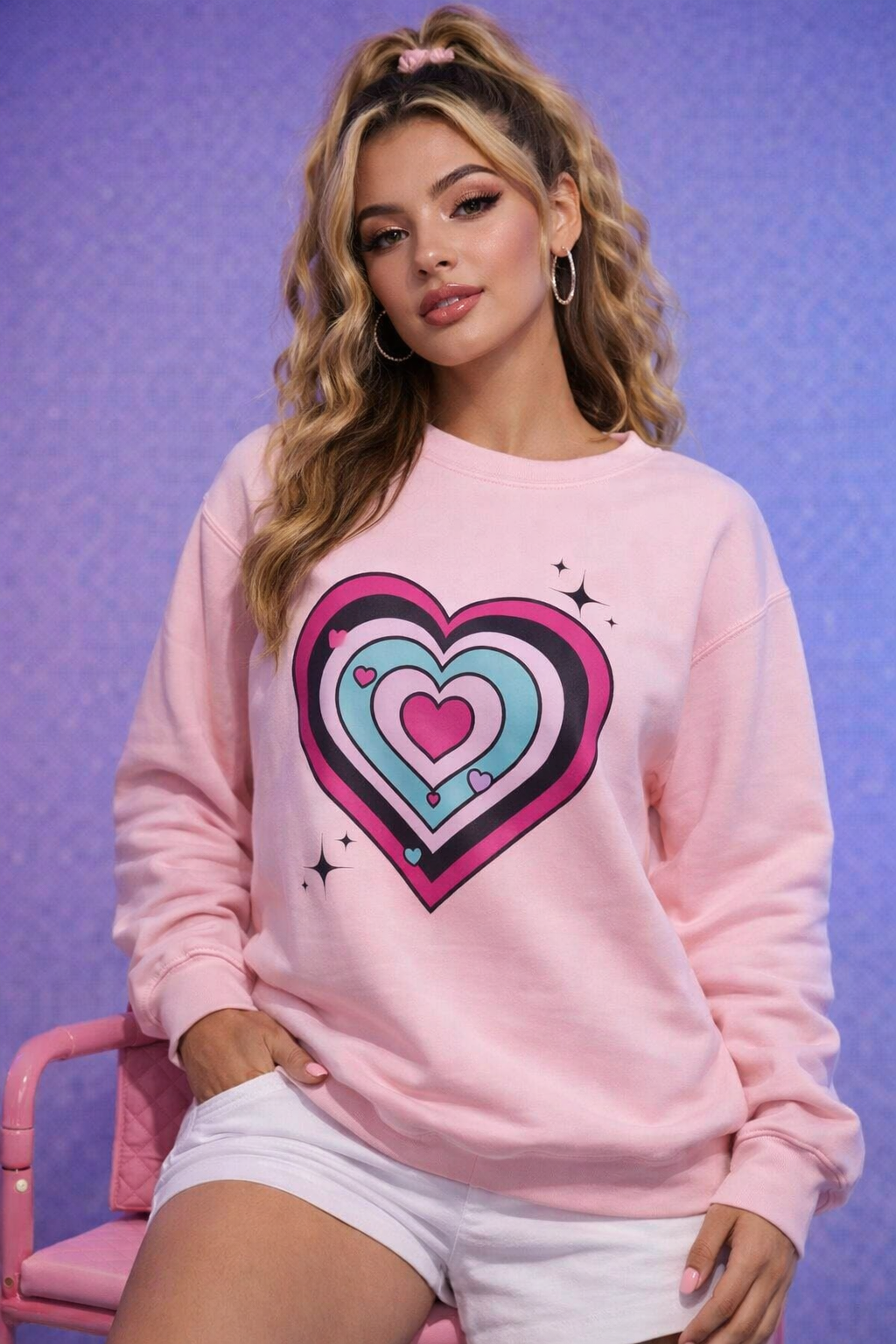 Retro Layered Heart Pink Sweatshirt