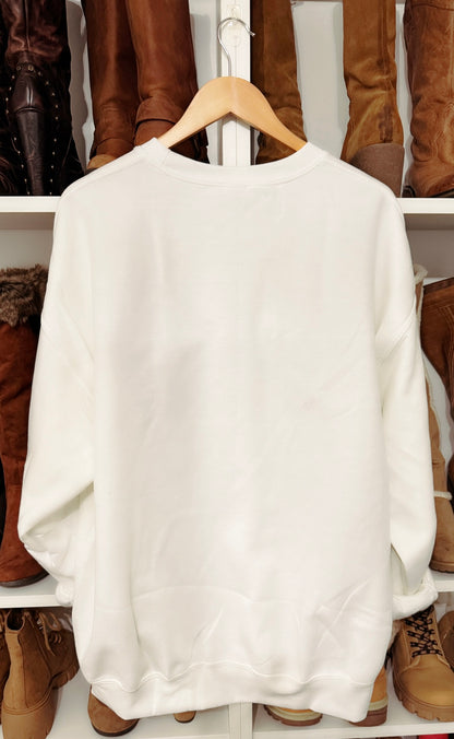 Sparkle & Peace | Soft White Sweatshirt with Sequin Peace Sign Patch