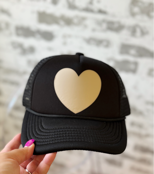Timeless & Chic | Black Tee with Tan Heart Graphic