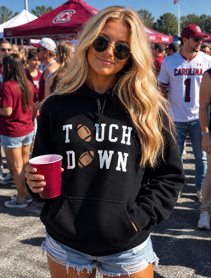 Touchdown Hoodie – Black Pullover with Bold Football Graphic for Game Day Style