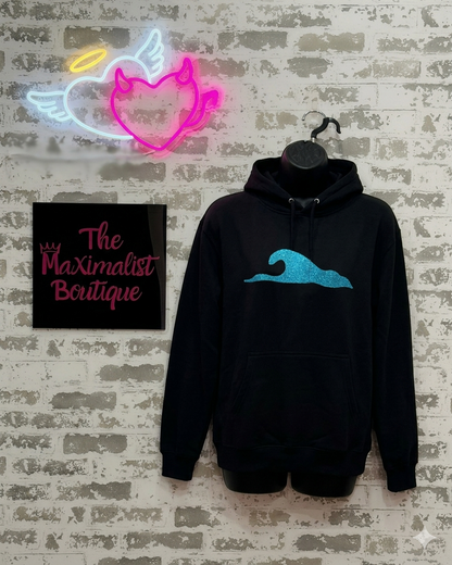 Wave Hoodie – Black Hoodie with Blue Wave Graphic