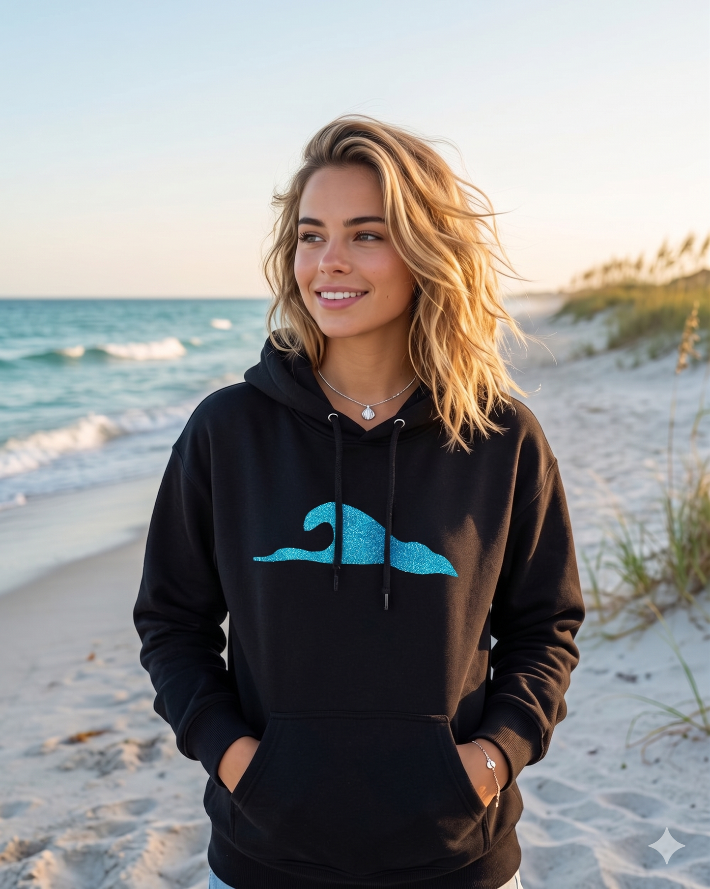 Wave Hoodie – Black Hoodie with Blue Wave Graphic